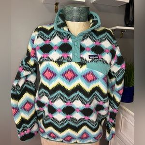 PATAGONIA Synchilla Girls XL 14 Snap-T Fleece Pullover Jacket Aztec Pattern.